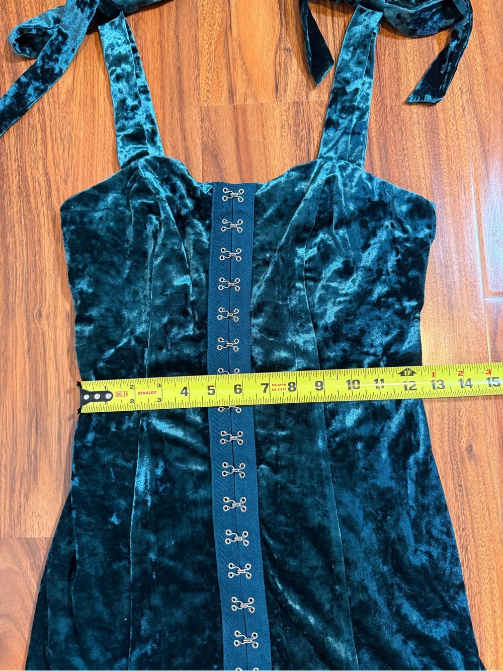 Forever 21 Velvet Tie-Shoulder Bodycon Mini Dress in Teal - Size S - Picture 8 of 11